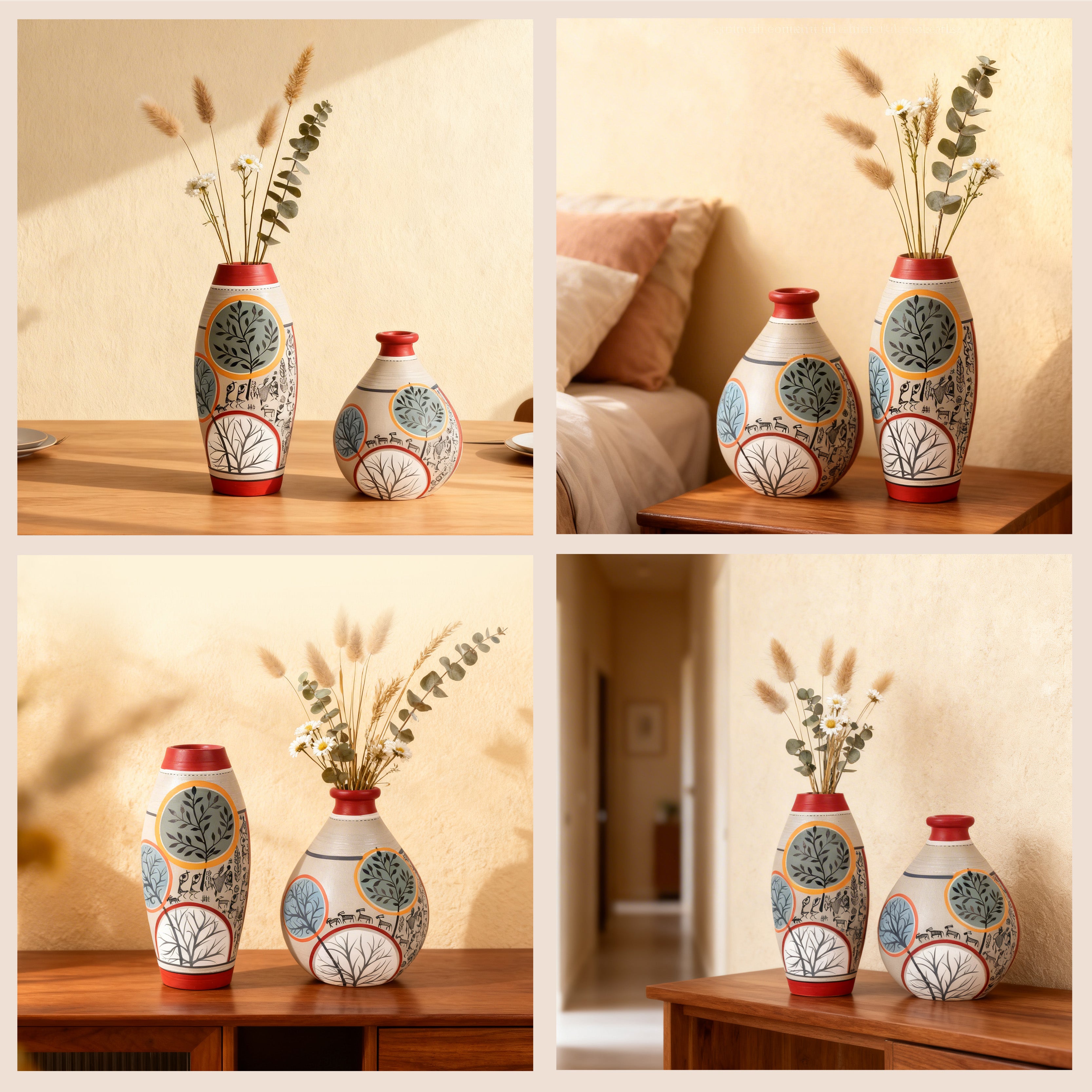 Scarlet Bloom Terracotta Conical Vases S02 (Large - 3x3x7, Small - 4x4x6)