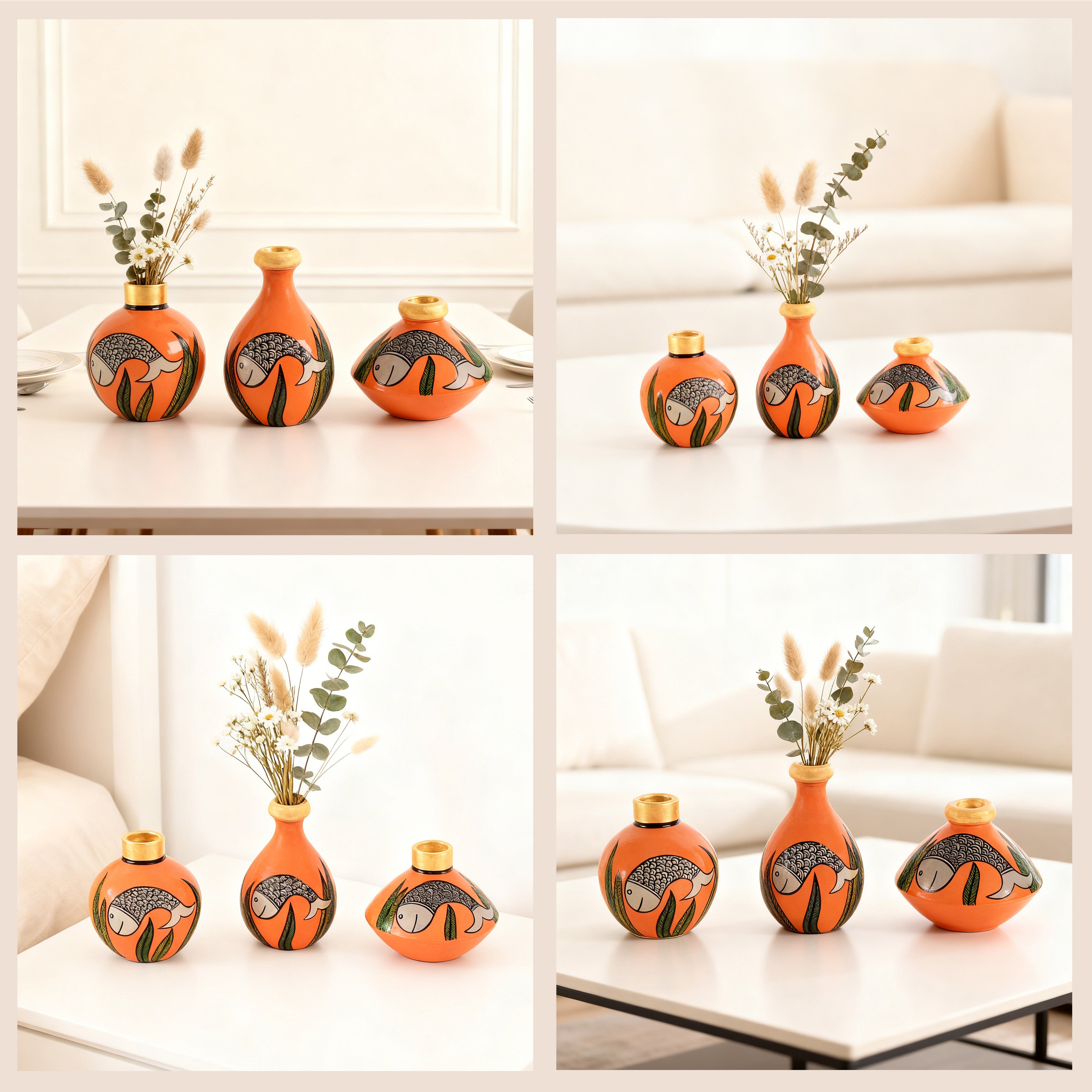 Something's Fishy Terracotta Vase Set of 3 (Orange)