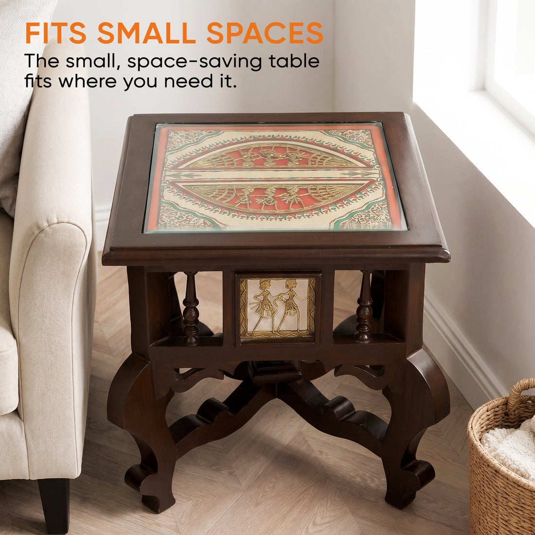 Munich Bedside Table with Oriental Legs in Teakwood with Walnut Finish (16x16x16)