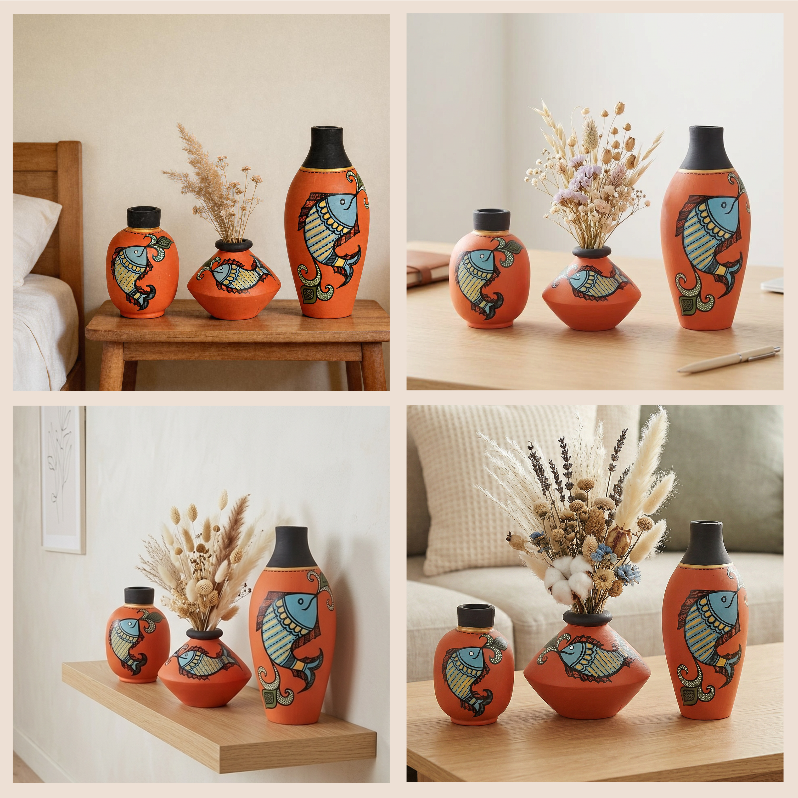 Happy Fishes Vases (So3) in Orange (2.5x5/2x3/2.5x2.5)