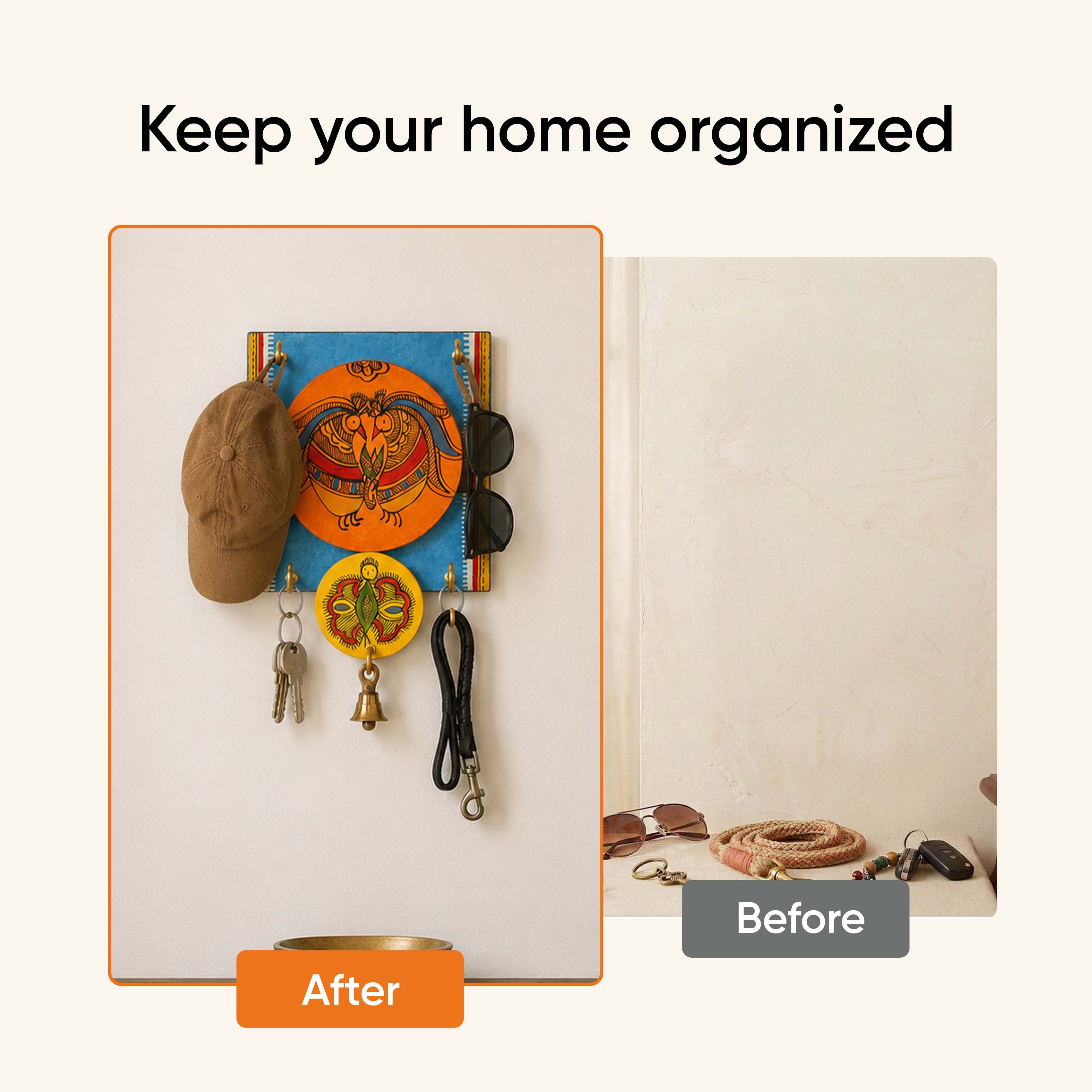 Key Holder Handcrafted Madhubani 4 Keys (5X1X9.5) (5x1x9.5)