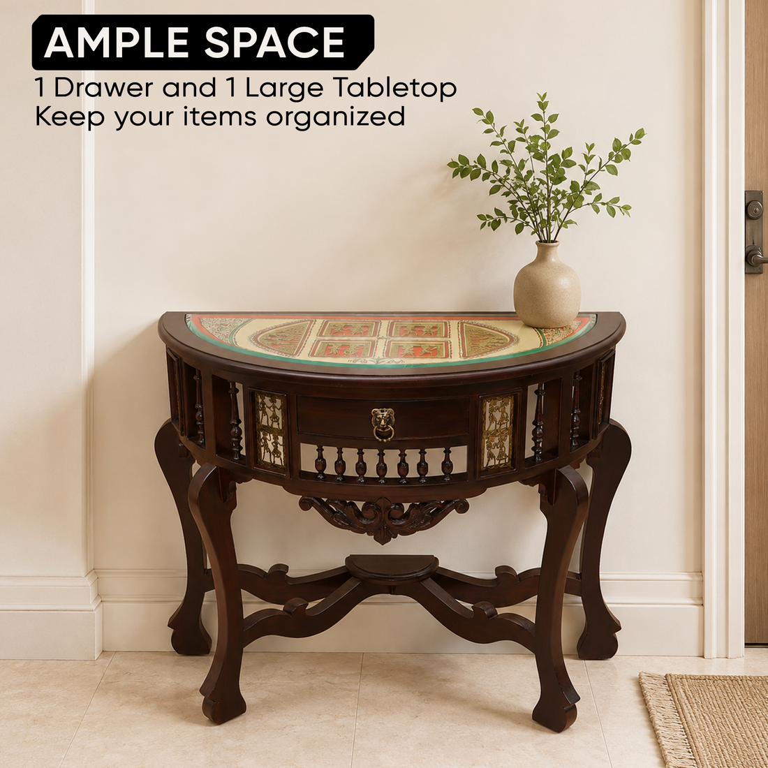 Awadh Console Table in Teakwood with Walnut Finish (36x18x30)