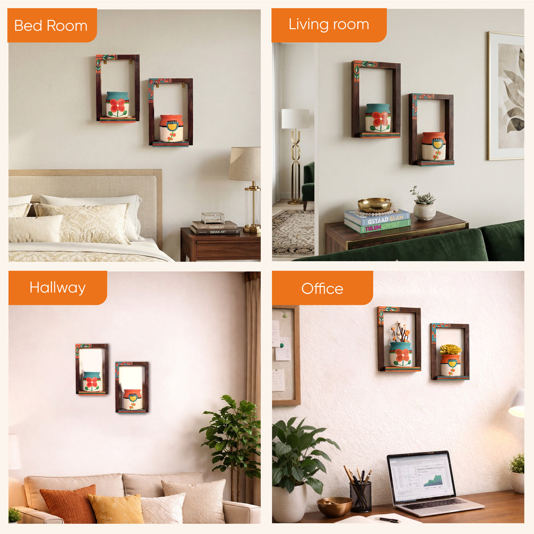 Flora Wall Decor frames with Beautiful handpainted ceramic Pots- So2