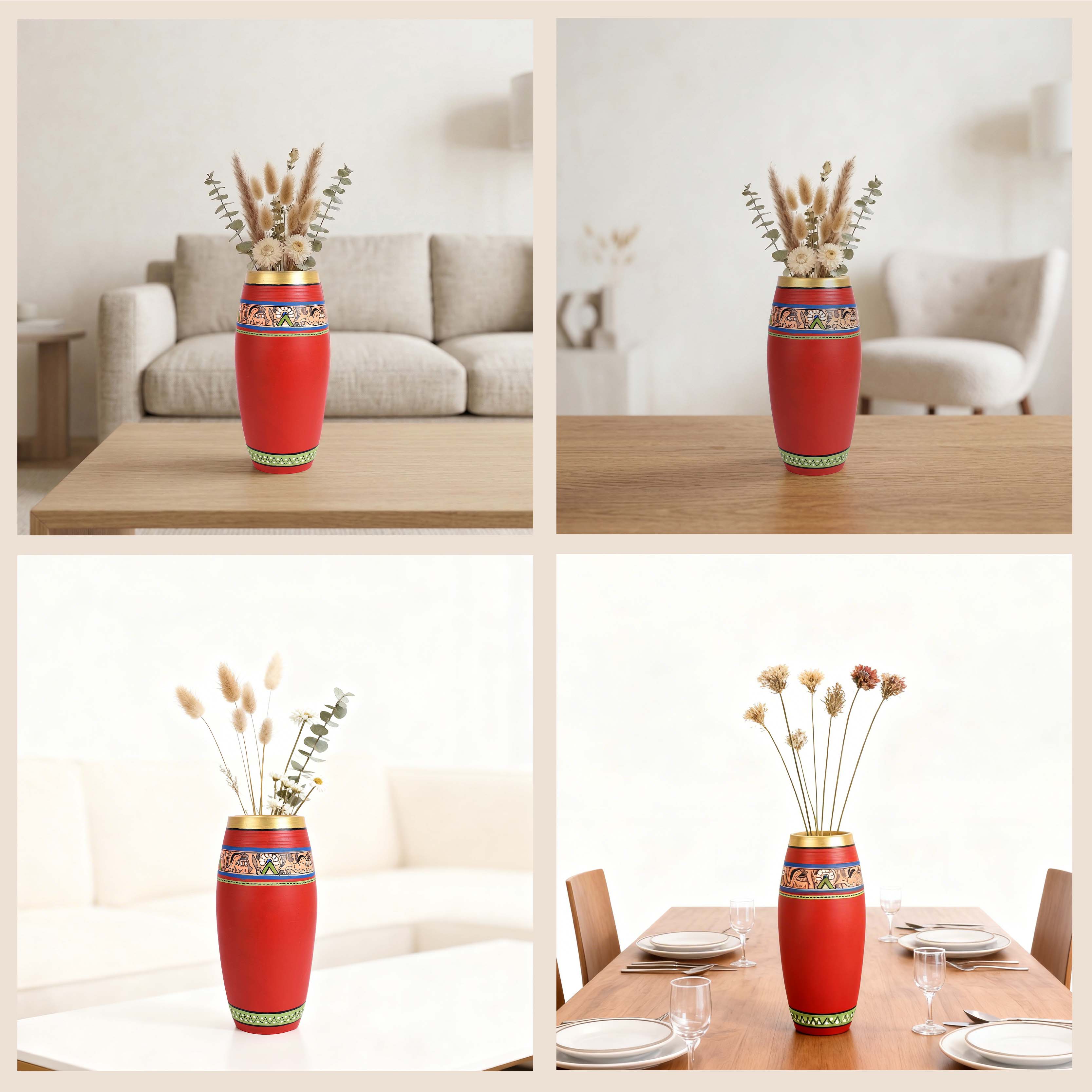 Vase Earthen Handcrafted Red Madhubani 9x4(HxD)