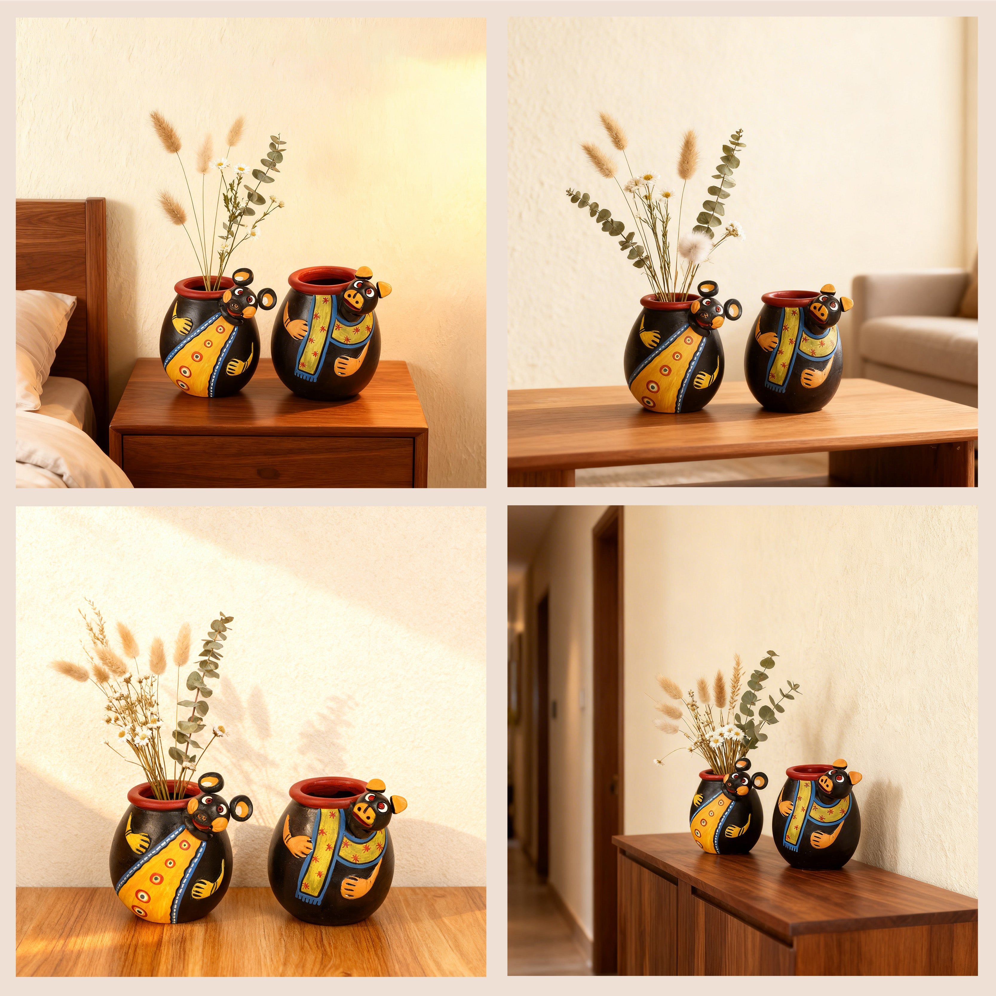 Animal Heads Multipurpose Pots (So2) in Black & Yellow (3x3x3.5/3x3x3.5")