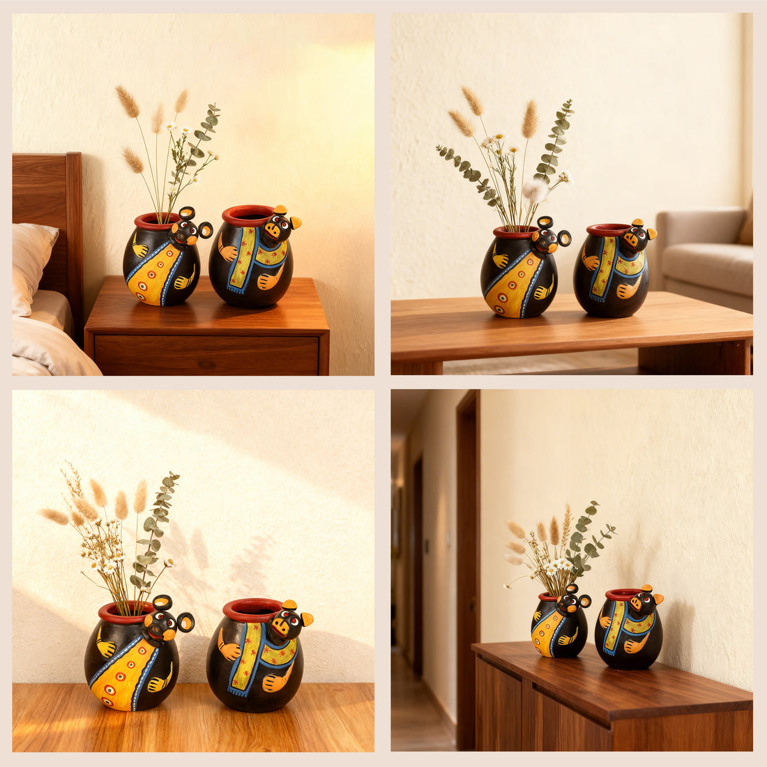 Animal Heads Multipurpose Pots (So2) in Black & Yellow (3x3x3.5/3x3x3.5")