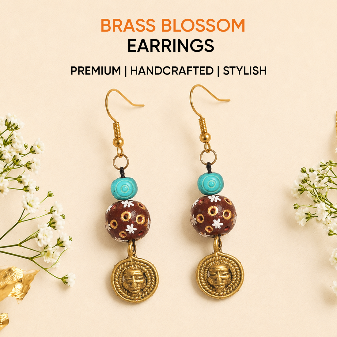 Brass Blossom Strokes Ethnic Earrings