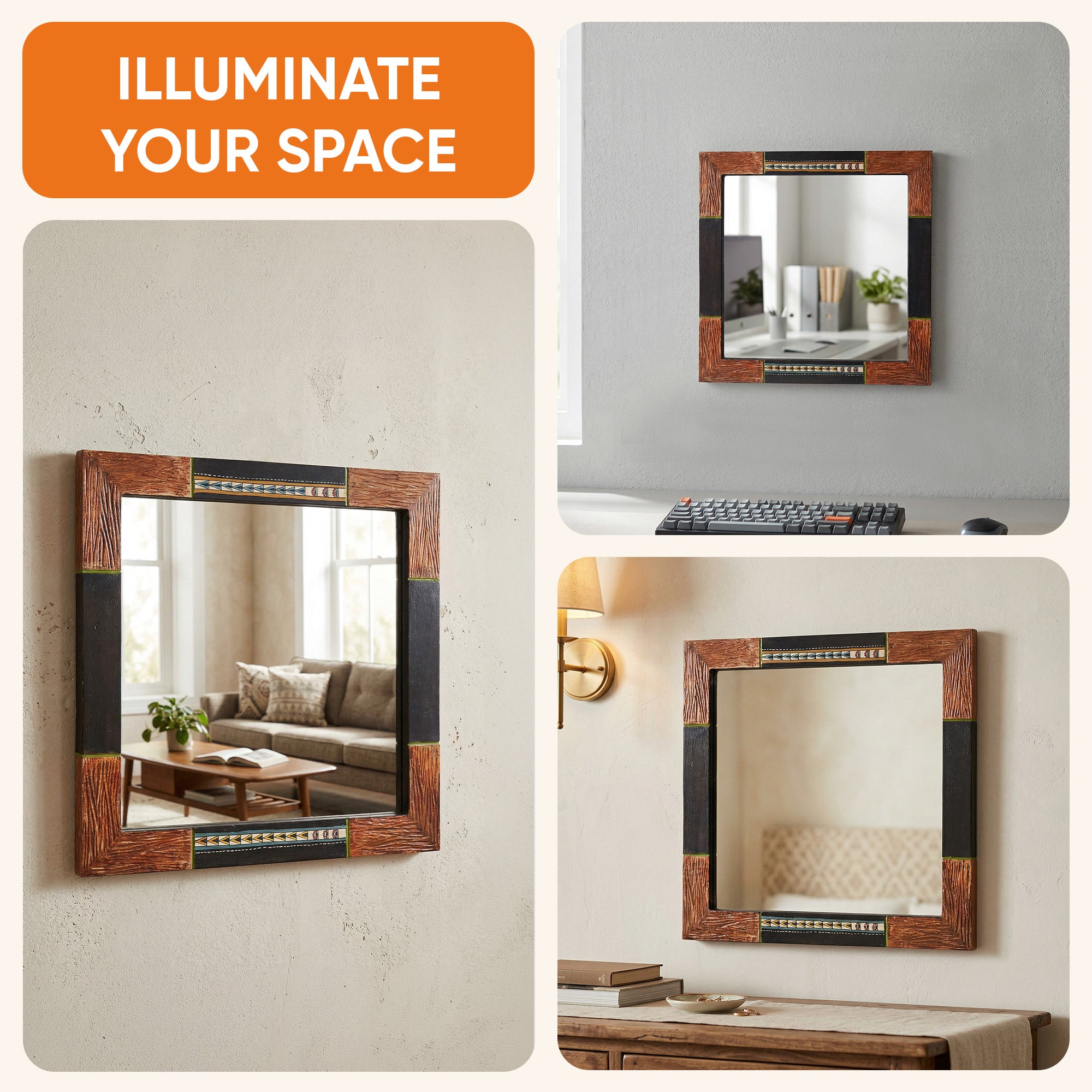 Warli Whispers Wooden Mirror