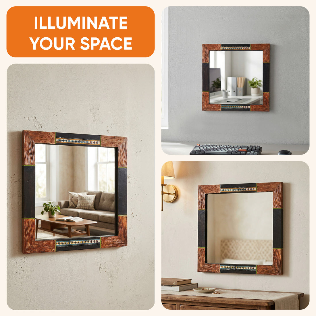 Warli Whispers Wooden Mirror
