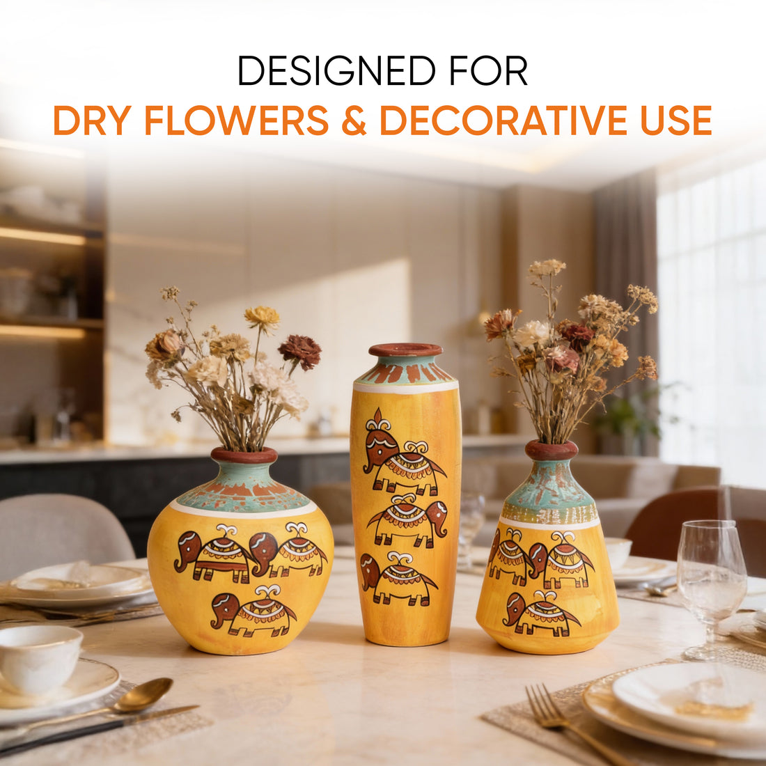 Happy Elephant Terracotta Vase So3 (6x3/4.5x3.5/4x4 HxDia)