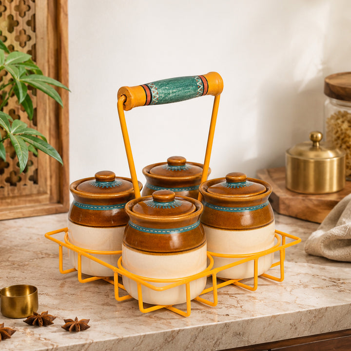 Char Chatore Barni Set (SO4) in Yellow Handpainted Metal Stand (7x7x8)