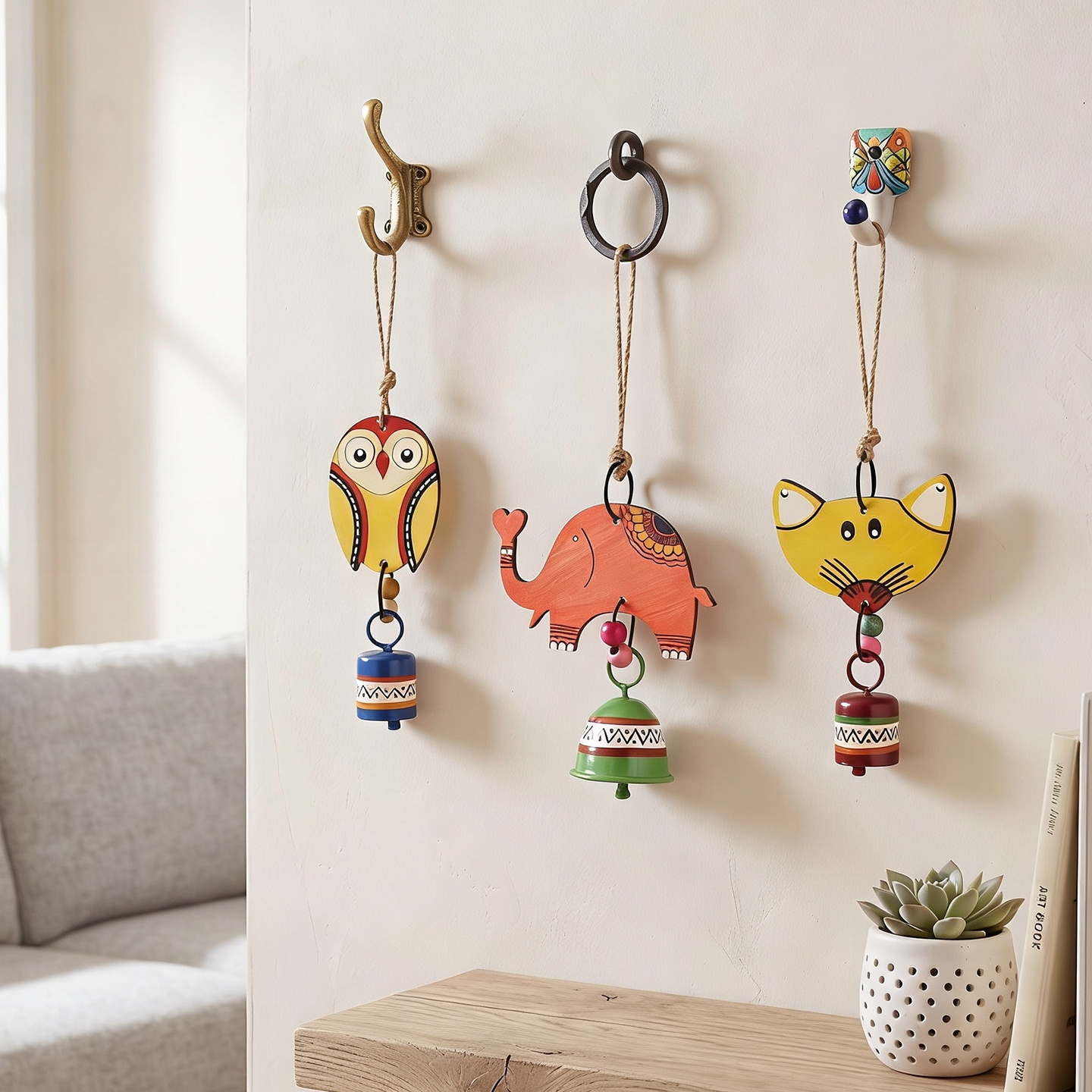 Niyo Trio - Hand-Painted Wooden Animal Hanging Bells (Set of 3)