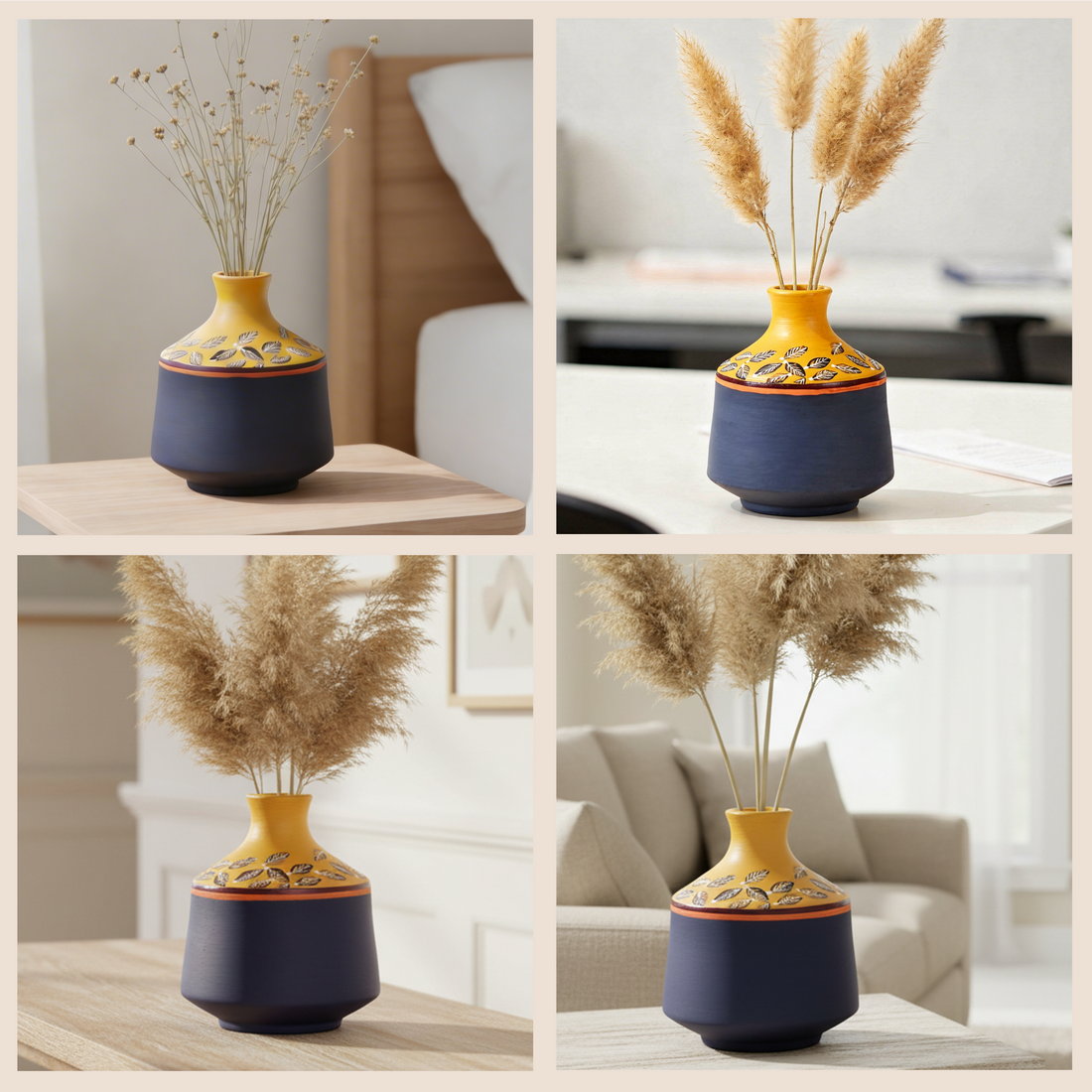 Midnight Sunflower Terracotta Cone Vase (5x5x6)