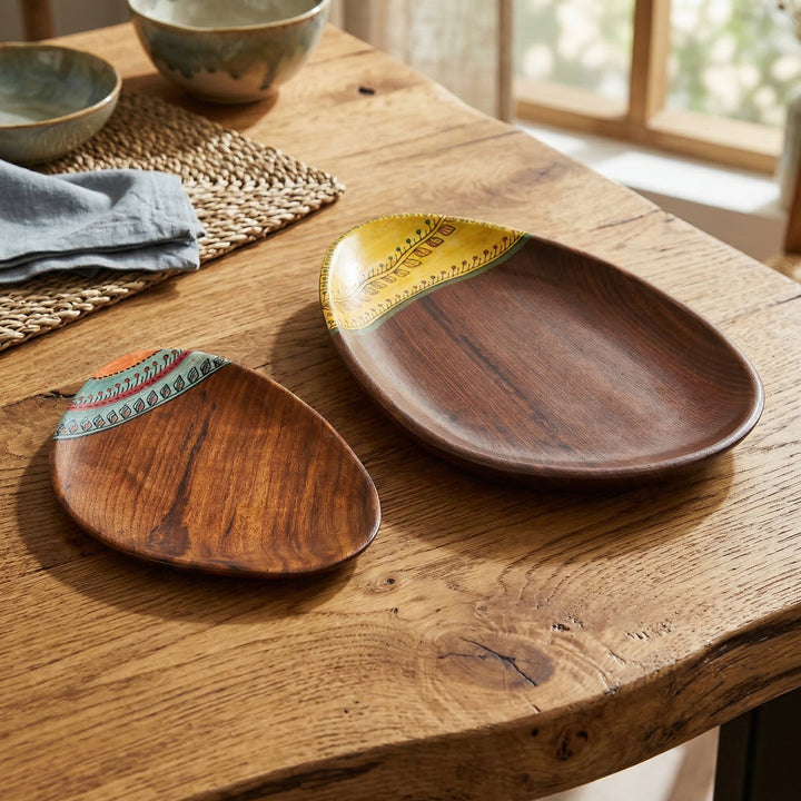 Trays in Oval Shape with Tribal Motifs Handcrafted in RoseWood (11x7")