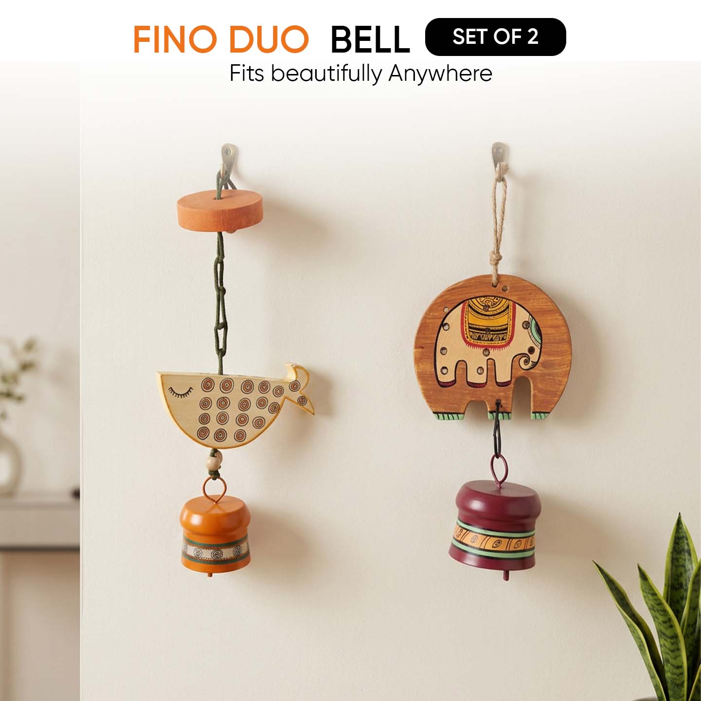 Fino Duo Handcrafted Wooden Hanging Bell