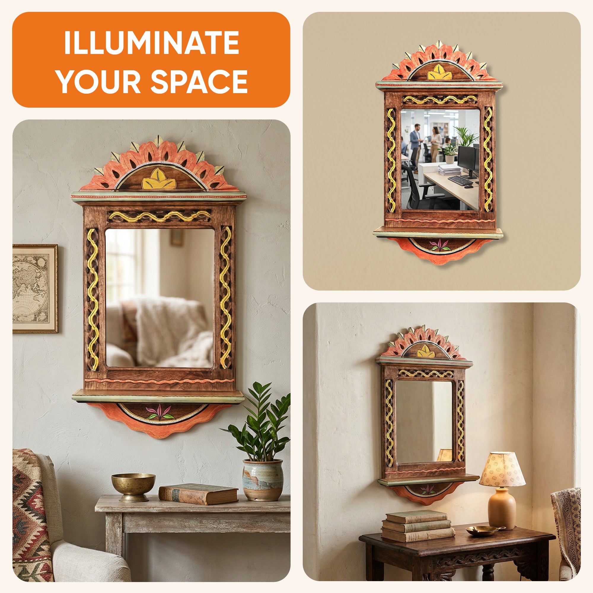 Apratim Mirror with handpainted carvings