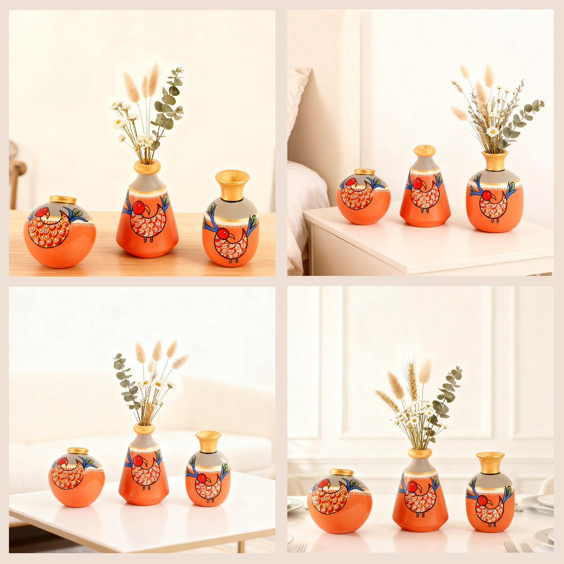 Peacock's Pride Terracotta Vase Set of 3