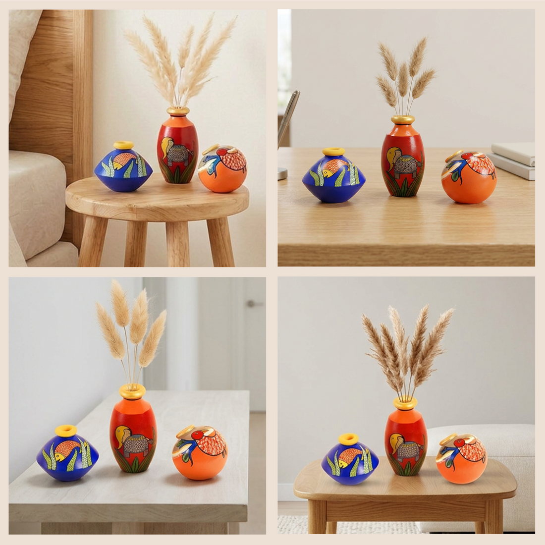 Miniature Animals Terracotta Vase Set of 3