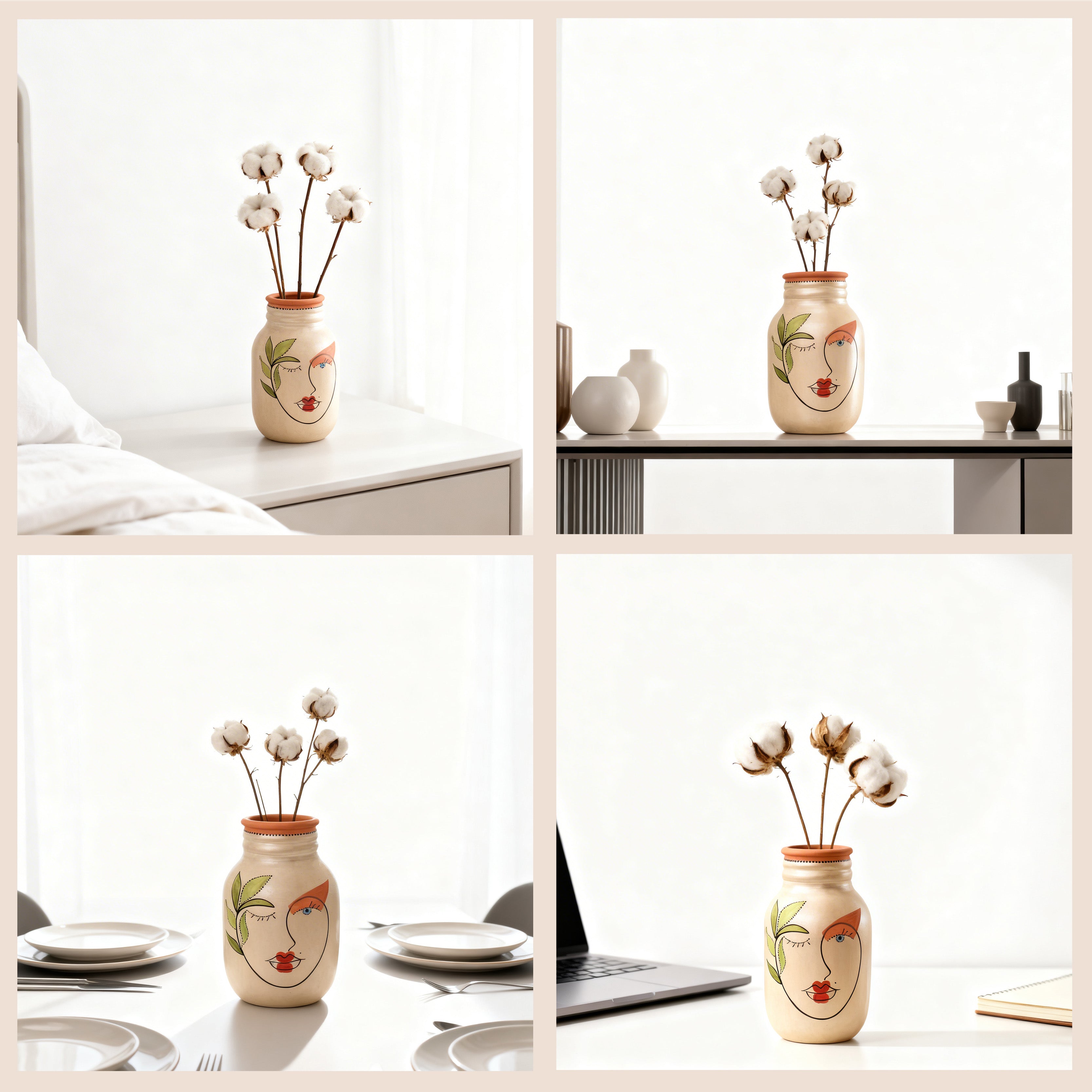 Hand-Painted Face Art Decorative Ceramic Vase for Home Décor