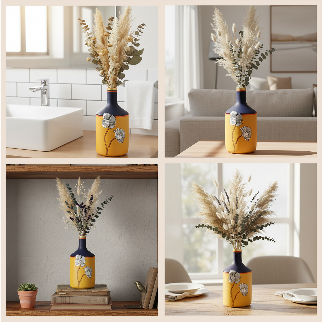 Sunset Flower Terracotta Cone Vase (4x4x9)