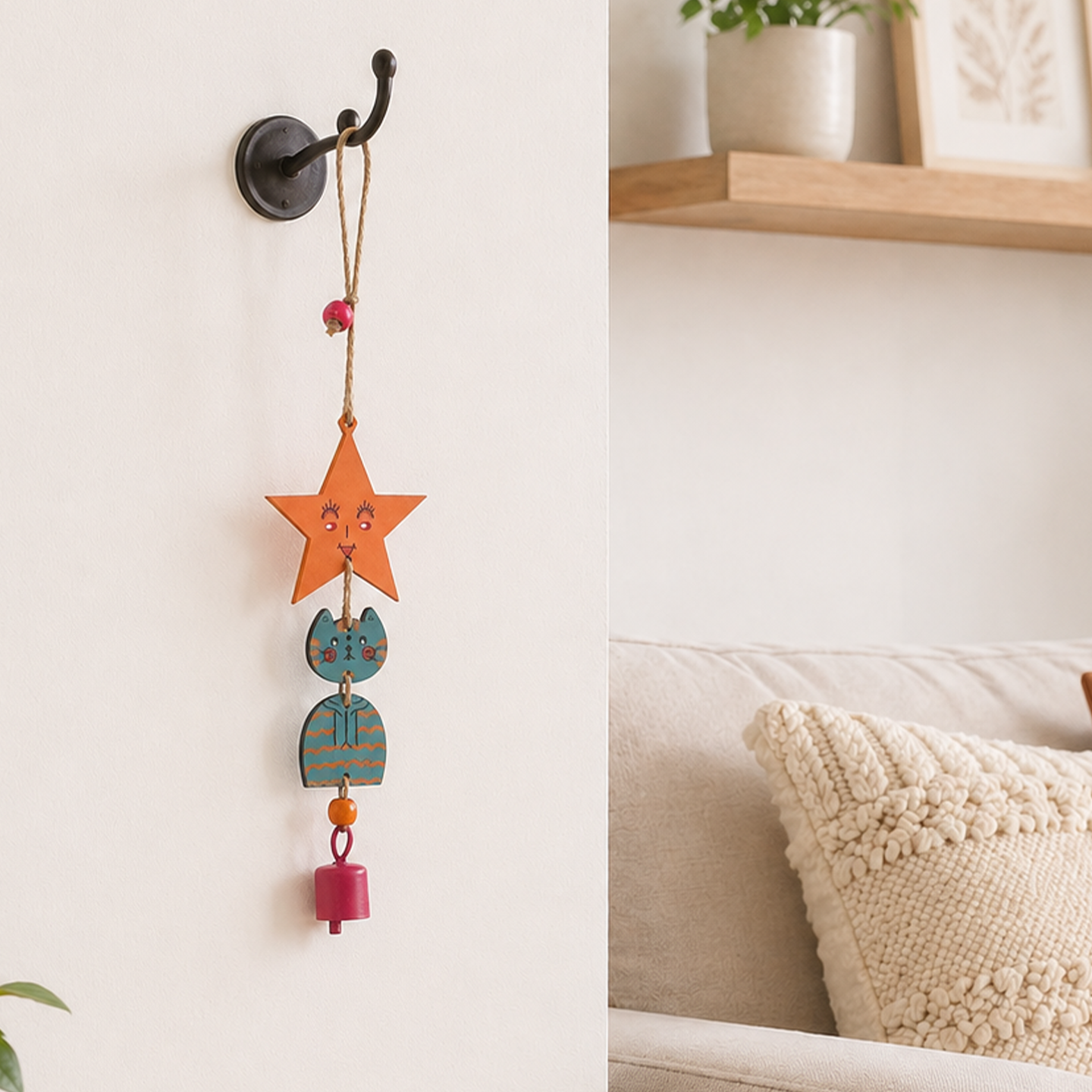 Turquoise Kitty Wind Chime (12x3)