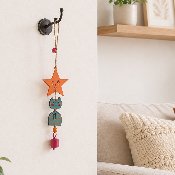 Turquoise Kitty Wind Chime (12x3)