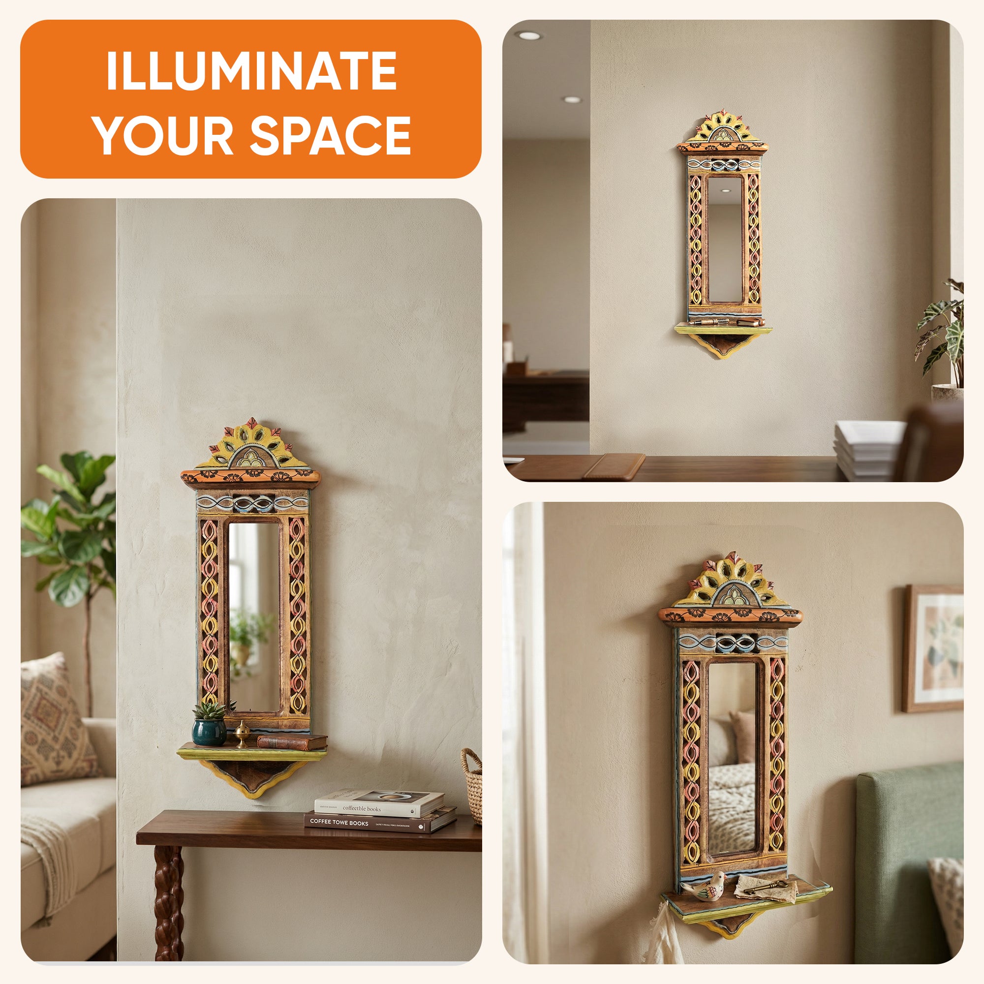 Apratim-I Mirror with handpainted carvings