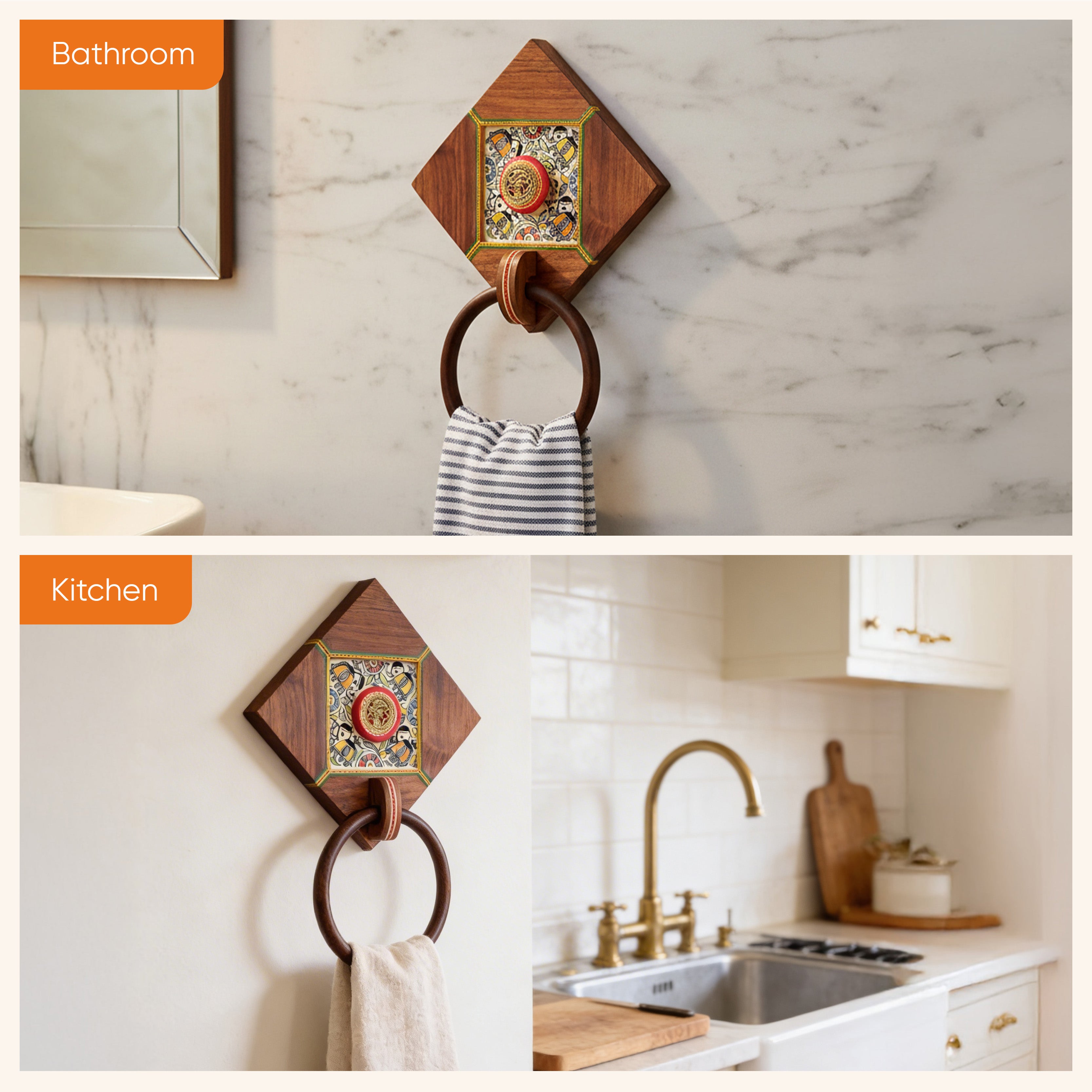 Dhokra Elegance Wooden Towel Hanger