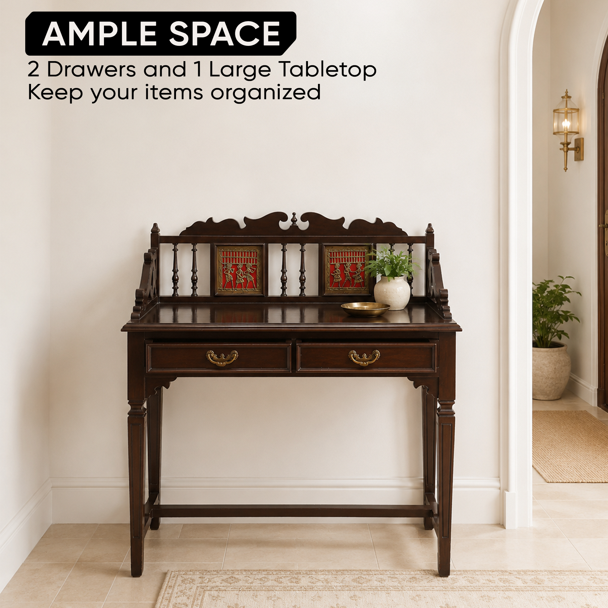 Ojasa Study Table in Teakwood with Walnut Finish (36x18x40)