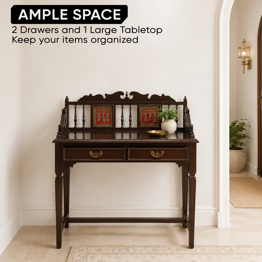 Ojasa Study Table in Teakwood with Walnut Finish (36x18x40)