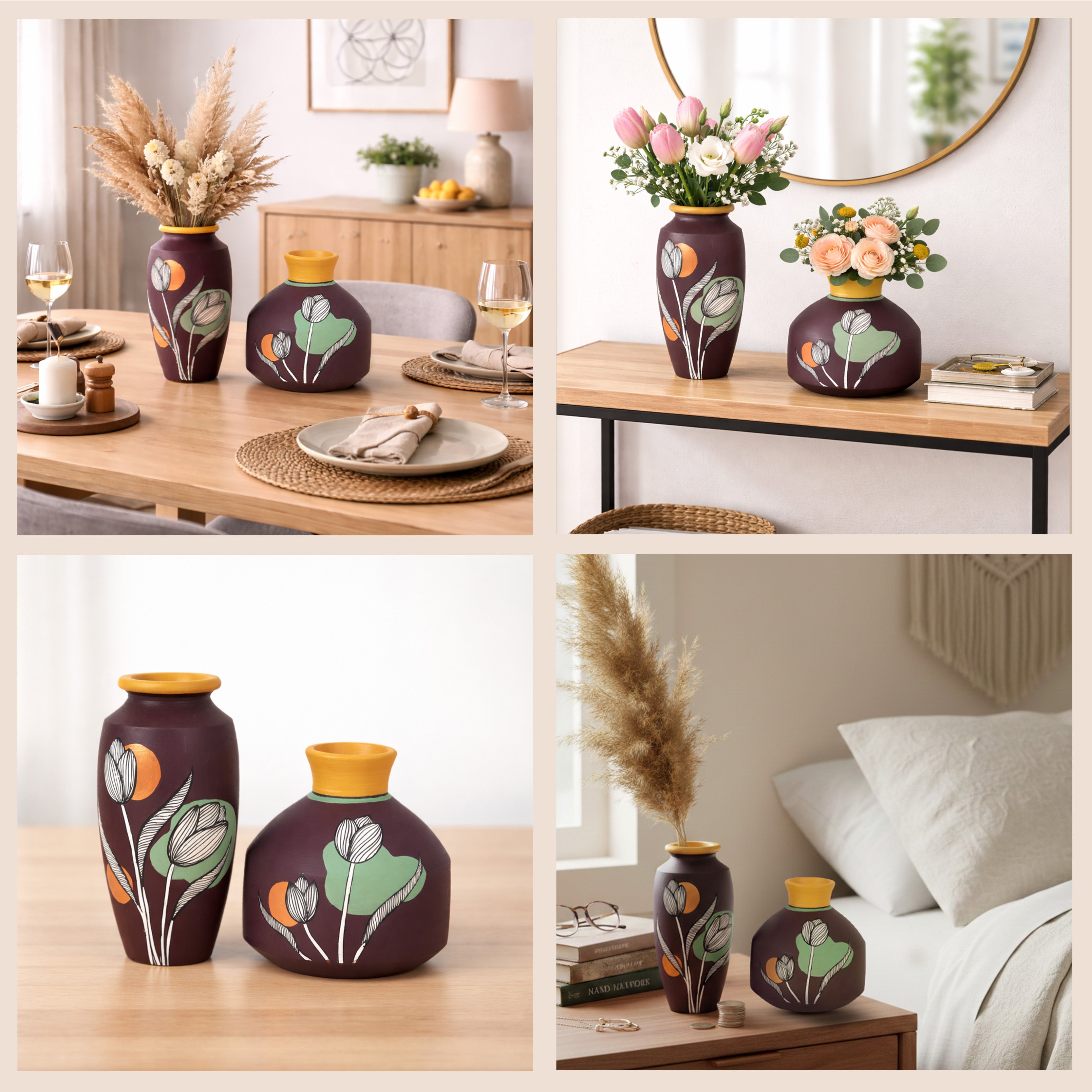 Autumn Hues Terracotta Vases S02 (Large - 5x5x5, Small - 3x3x6)