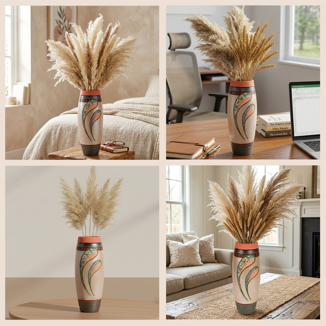 Autumn Leaf Earthen Vase Handpainted in Tribal Art