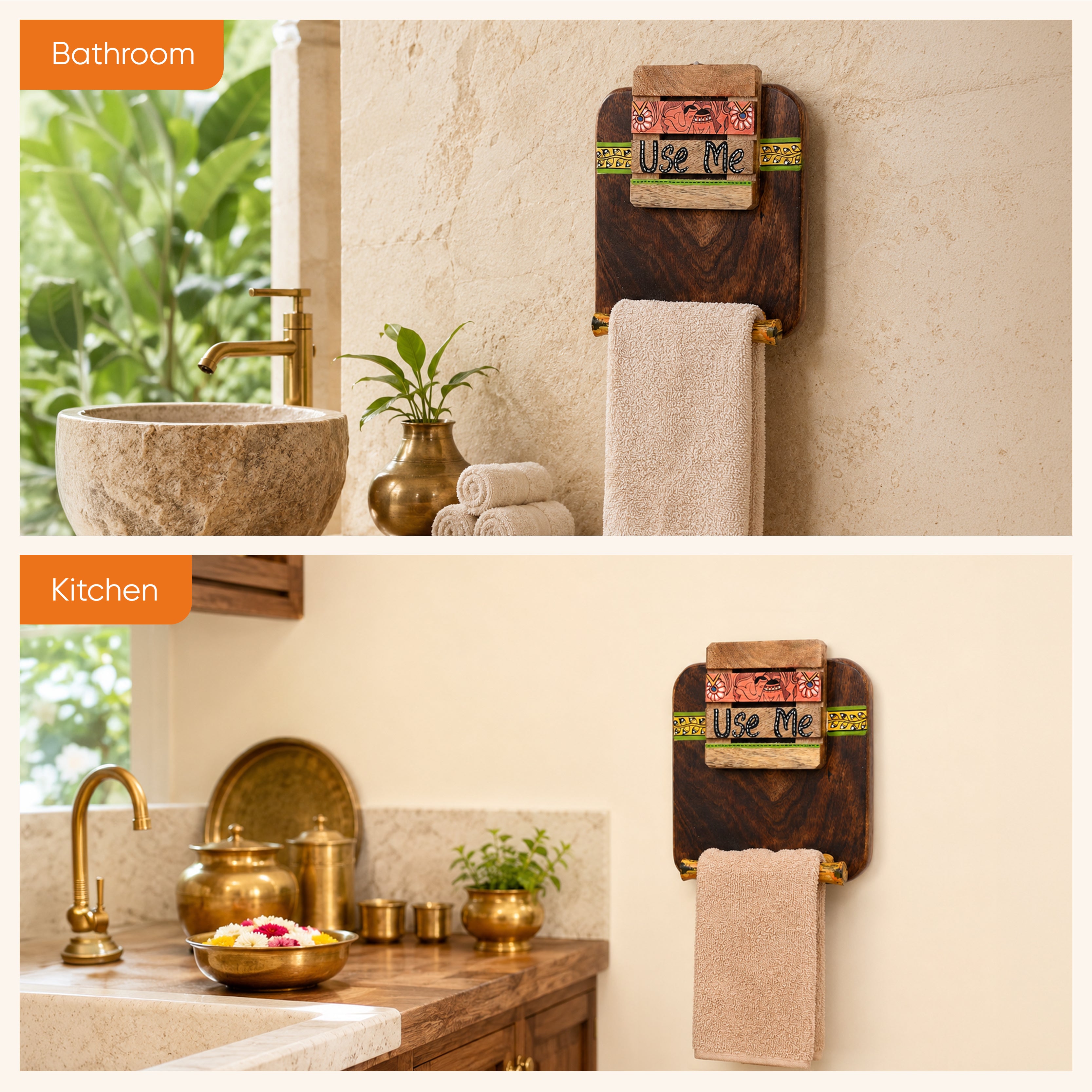 Towel Holder Handcrafted Tribal Art (7x2.2x9.6)