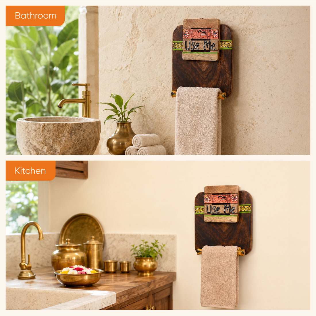 Towel Holder Handcrafted Tribal Art (7x2.2x9.6)