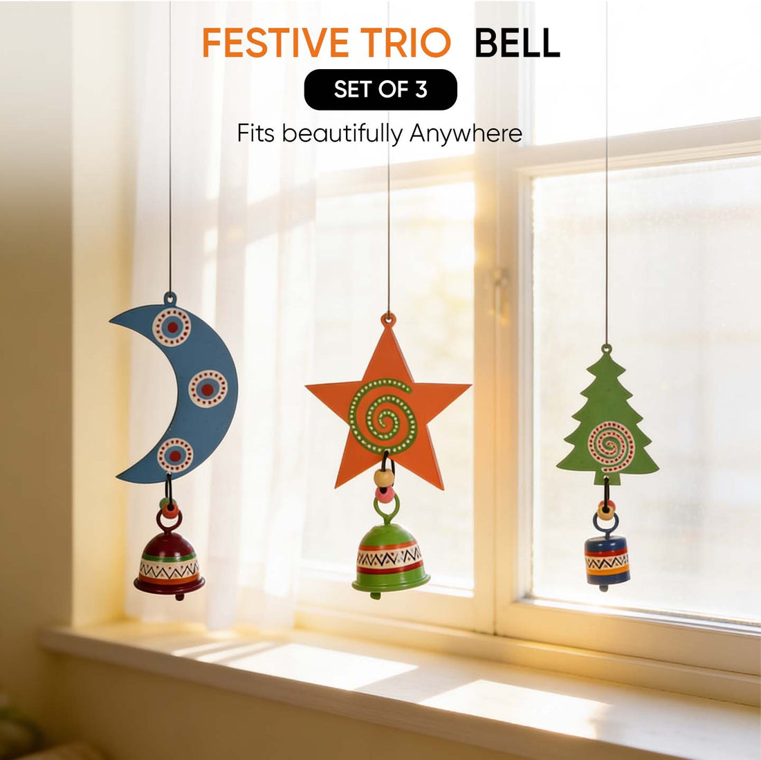 Festive Trio Wind Chime Set ﾖ Moon, Star & Tree