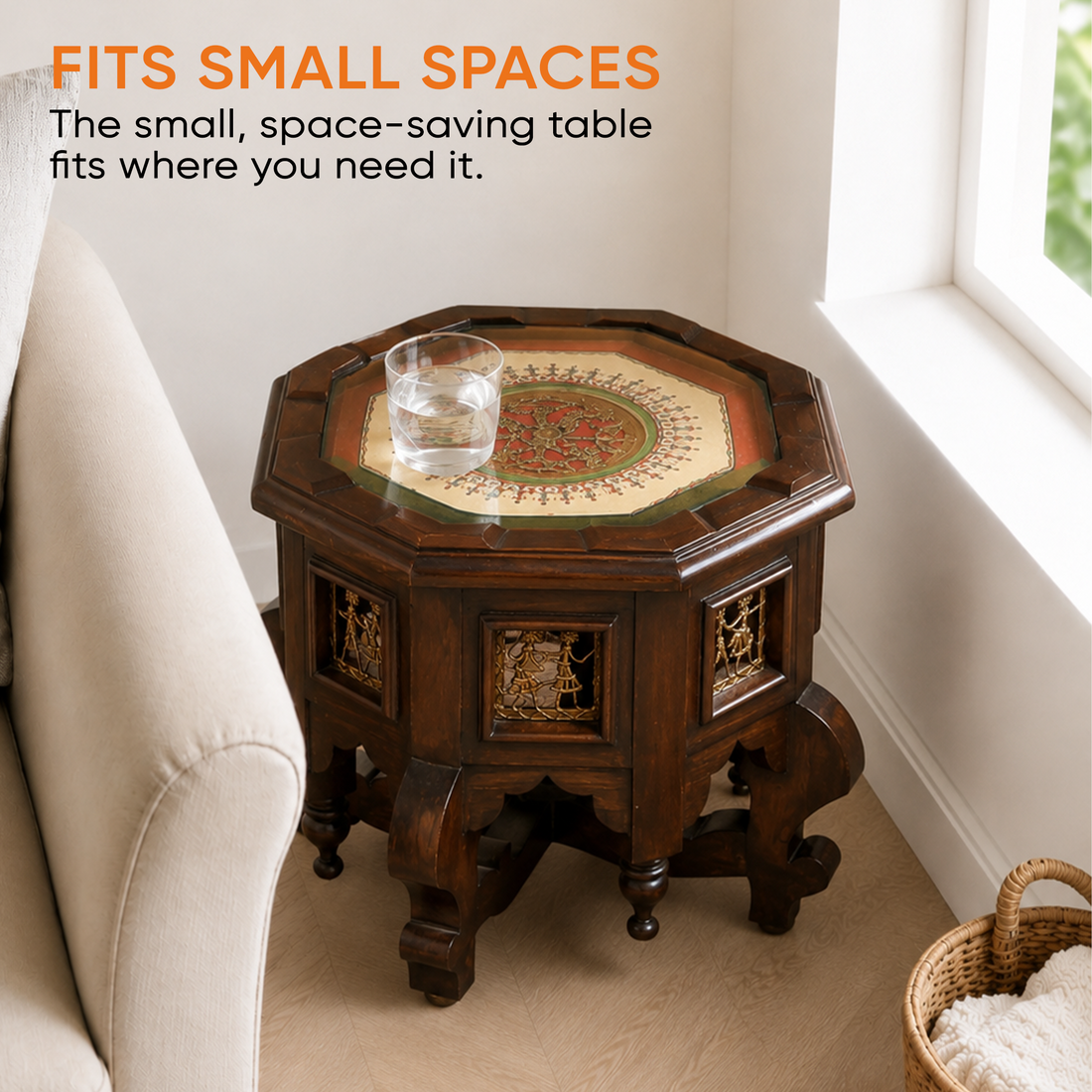 Princess Octagonal Accent Table in Teak Wood with Walnut Finish (15x15x12)