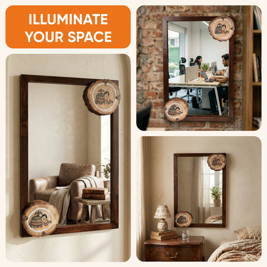 Mirror Handcrafted with Round Madhubani Tiles (12x18)