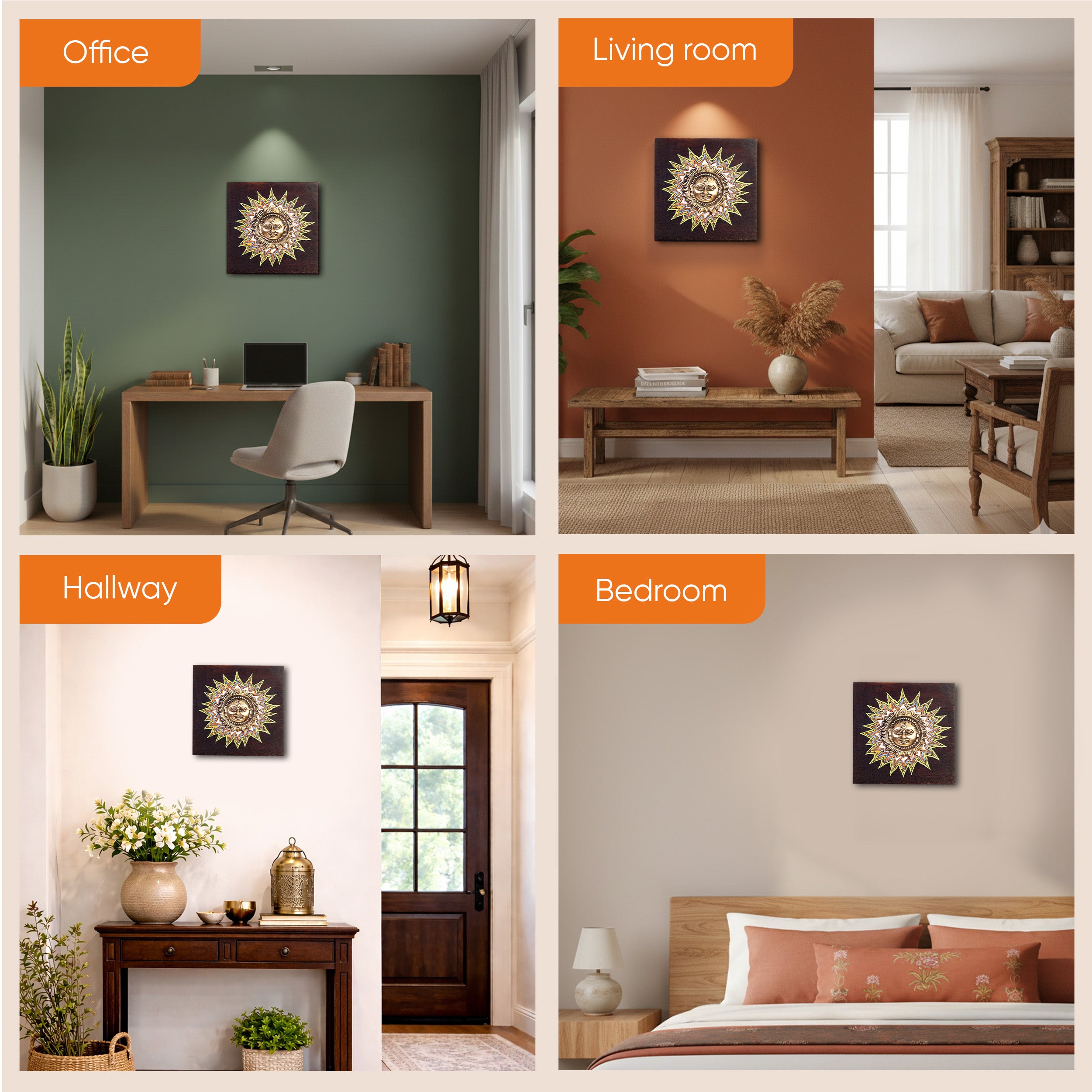 Surya Wall Accent with beautiful Brass Sculpture of Surya Dev