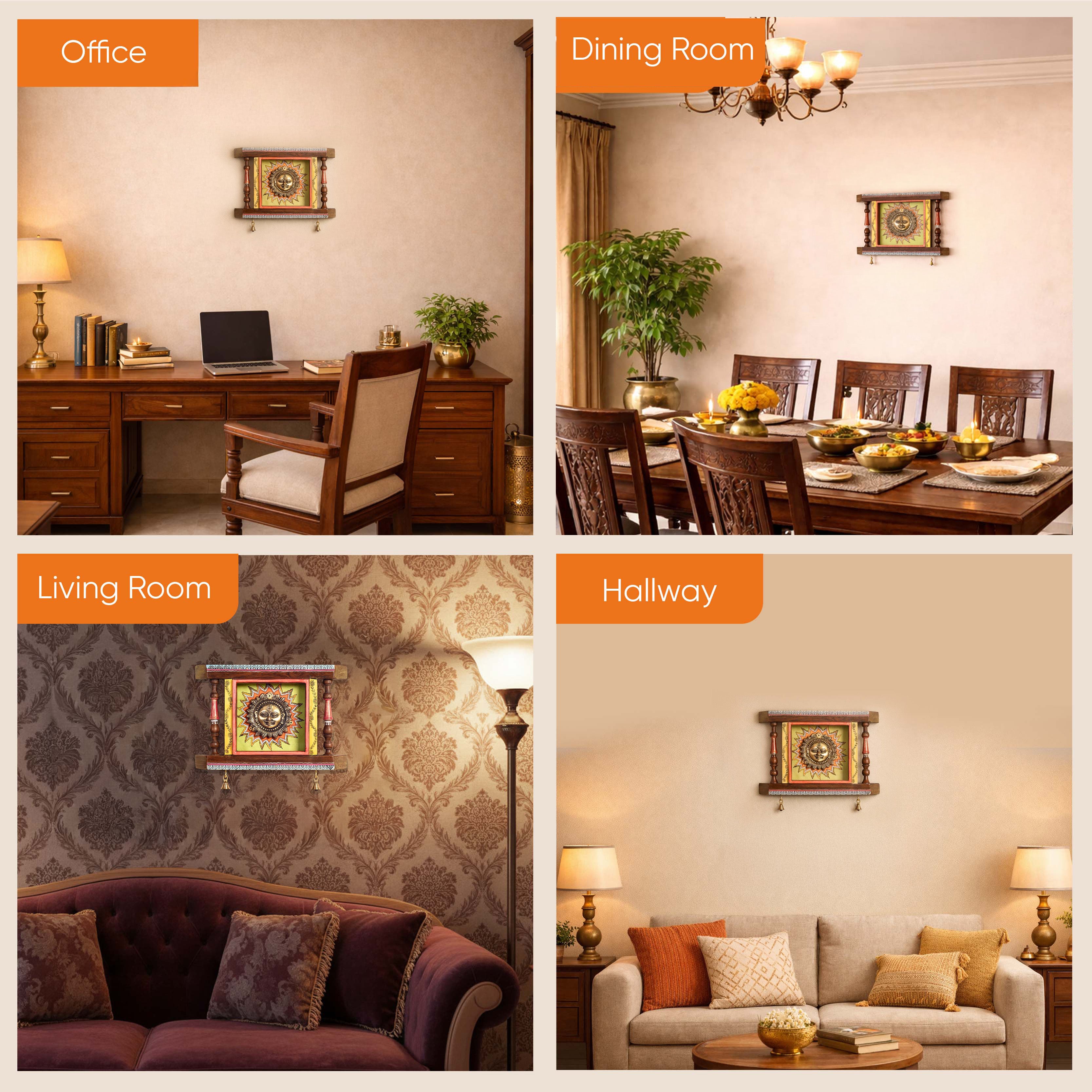 Divya-II Wall décor frame with beautiful Brass Sculpture of Surya Dev