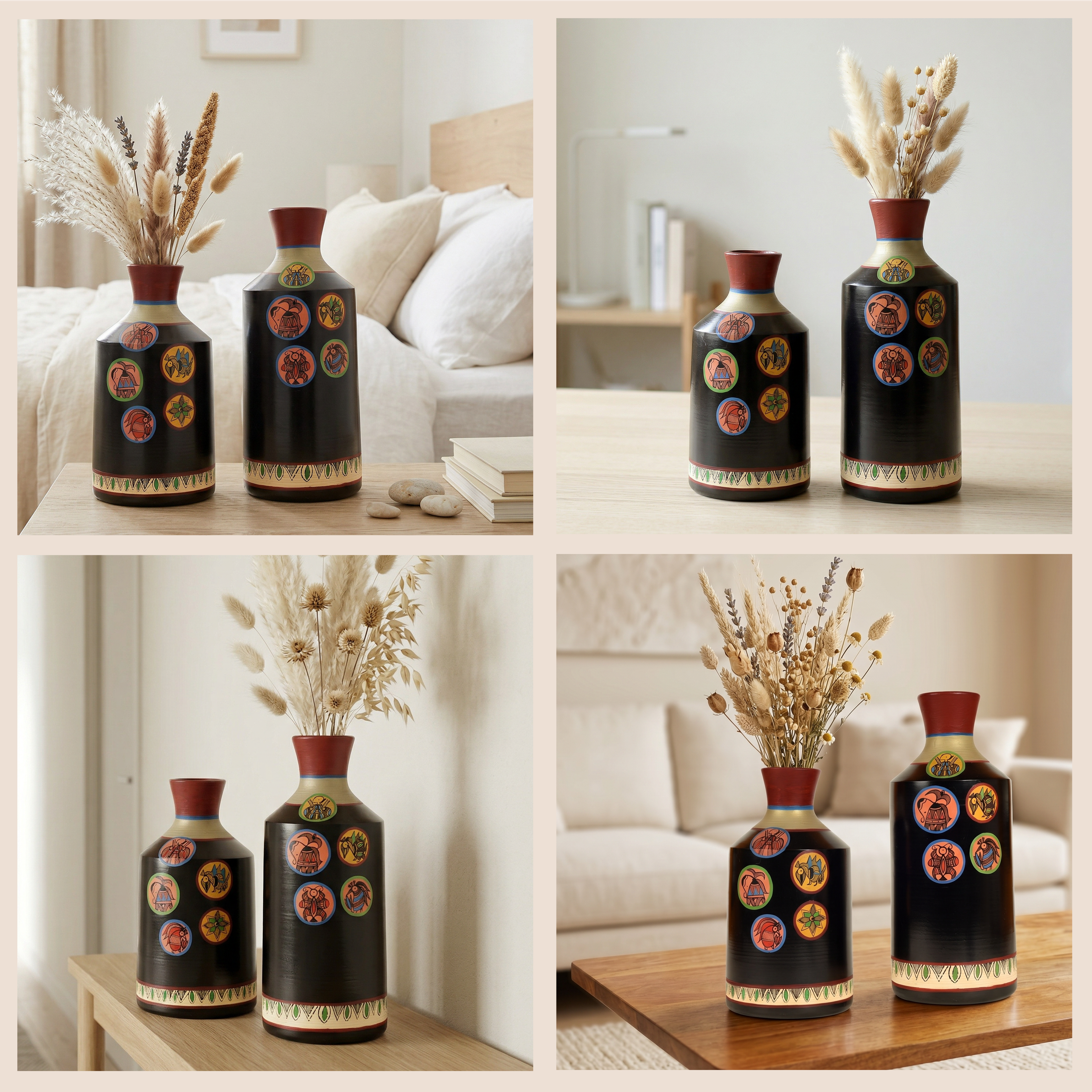 Earthen Vases Handpainted in Madhubani Tattoo Art