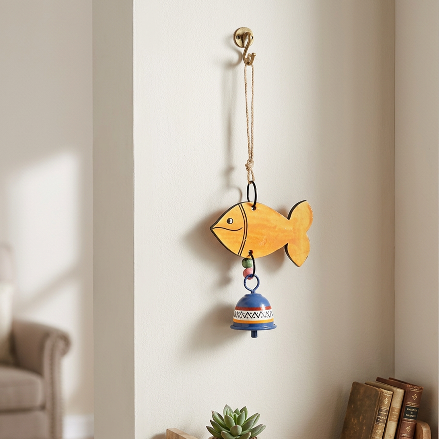 Handpainted Orange Fish Wind Chimes for Home Decorative (Multicolour)