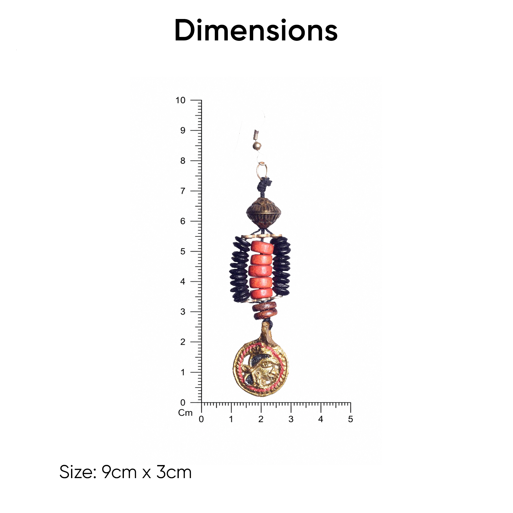 Boho Beauty: Handcrafted Wooden Beaded Earrings with Hanging Brass