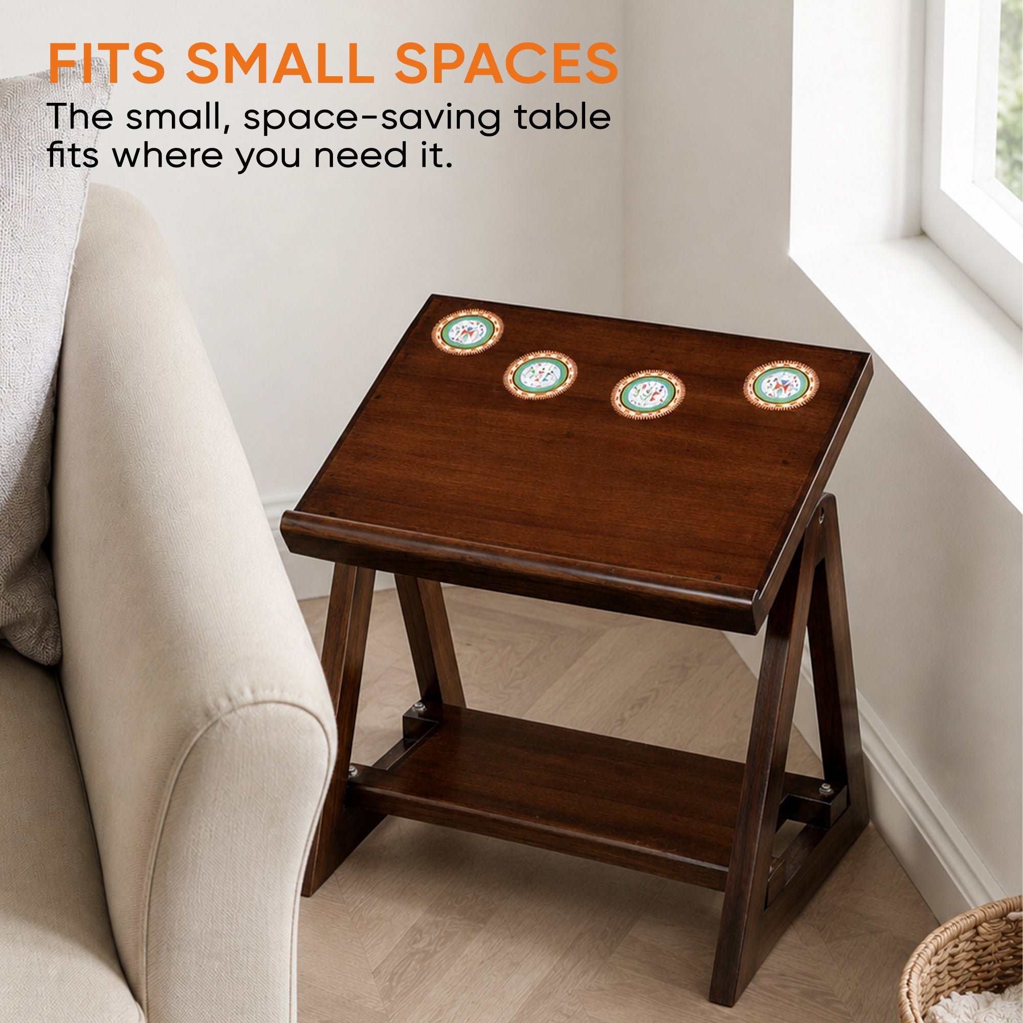 Marigold End Table for Laptop in Teakwood with Walnut Matte Finish (18x14x15)
