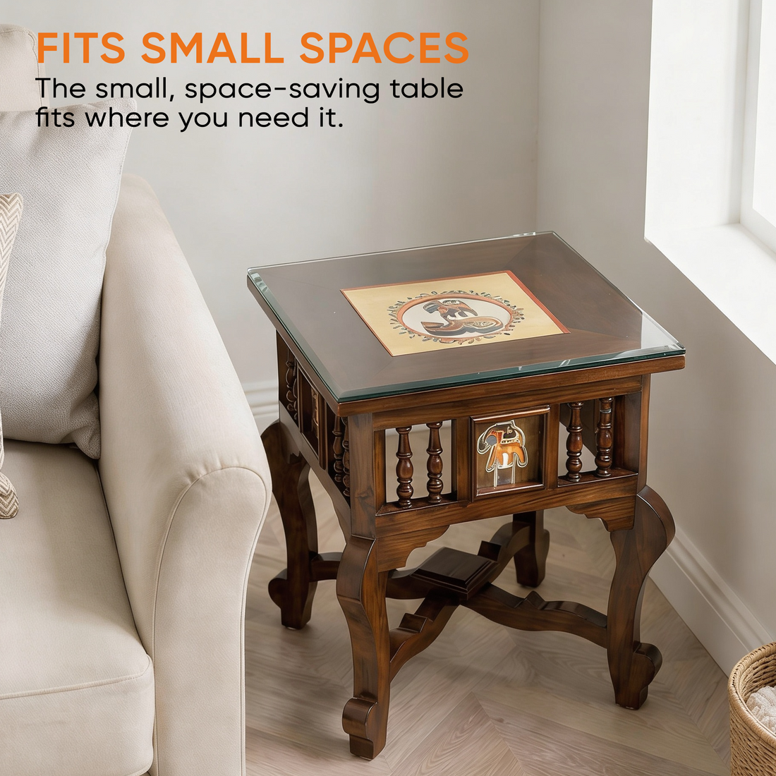 Mahi Bedside Table with Oriental Legs in Teakwood with Walnut Matte Finish