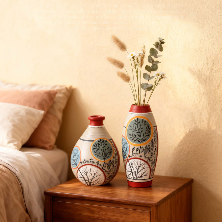 Scarlet Bloom Terracotta Conical Vases S02 (Large - 3x3x7, Small - 4x4x6)