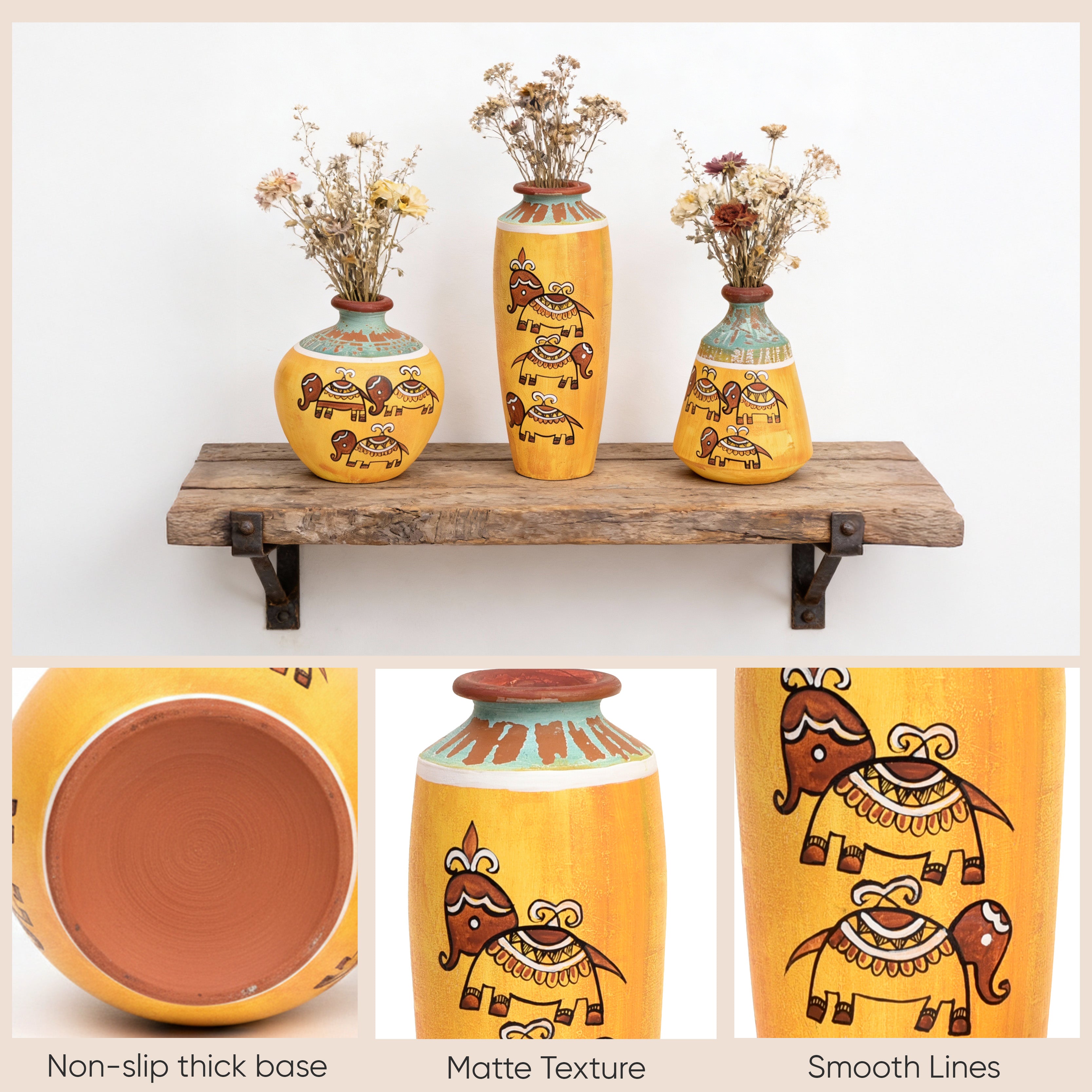 Happy Elephant Terracotta Vase So3 (6x3/4.5x3.5/4x4 HxDia)