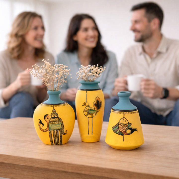 Yellow Mellow Terracotta Vases (Set Of 3)
