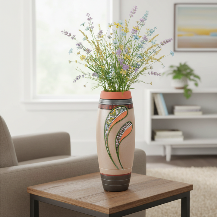 Autumn Leaf Earthen Vase Handpainted in Tribal Art