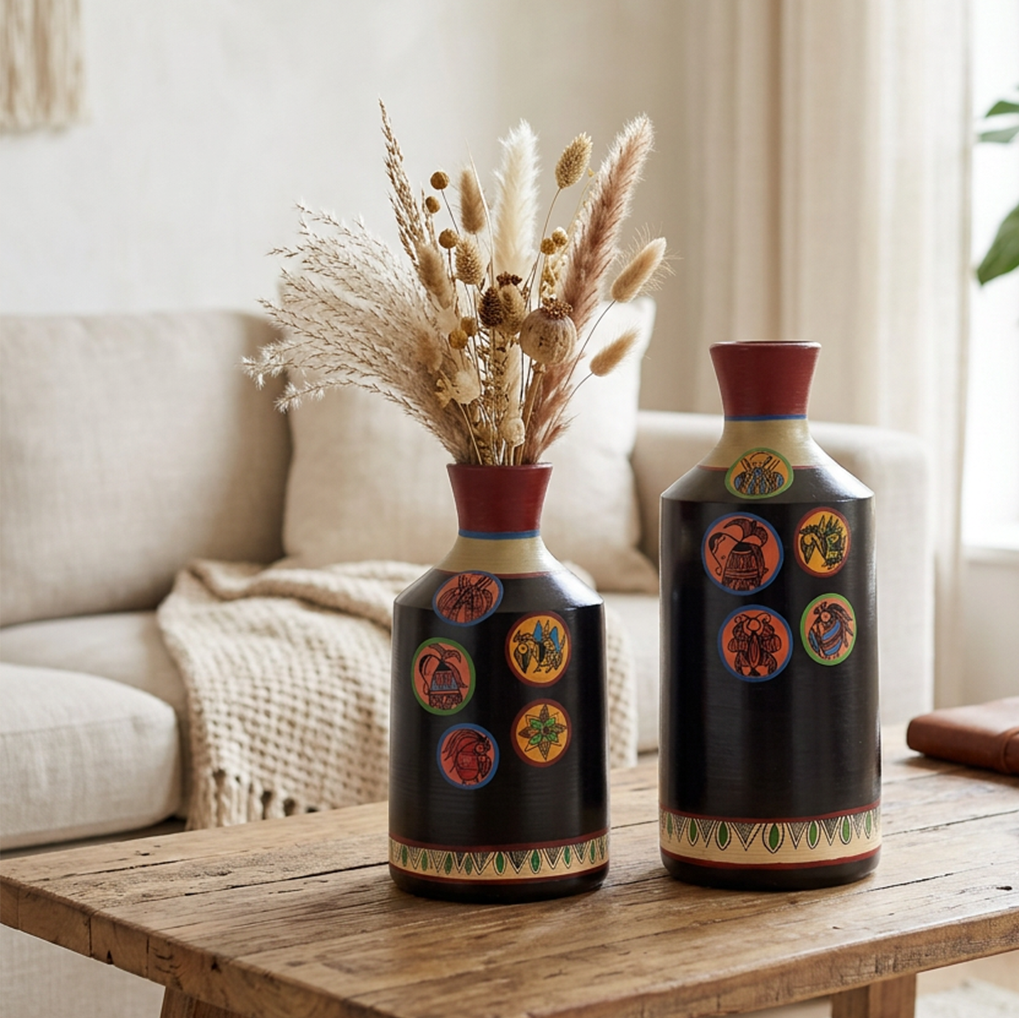 Earthen Vases Handpainted in Madhubani Tattoo Art