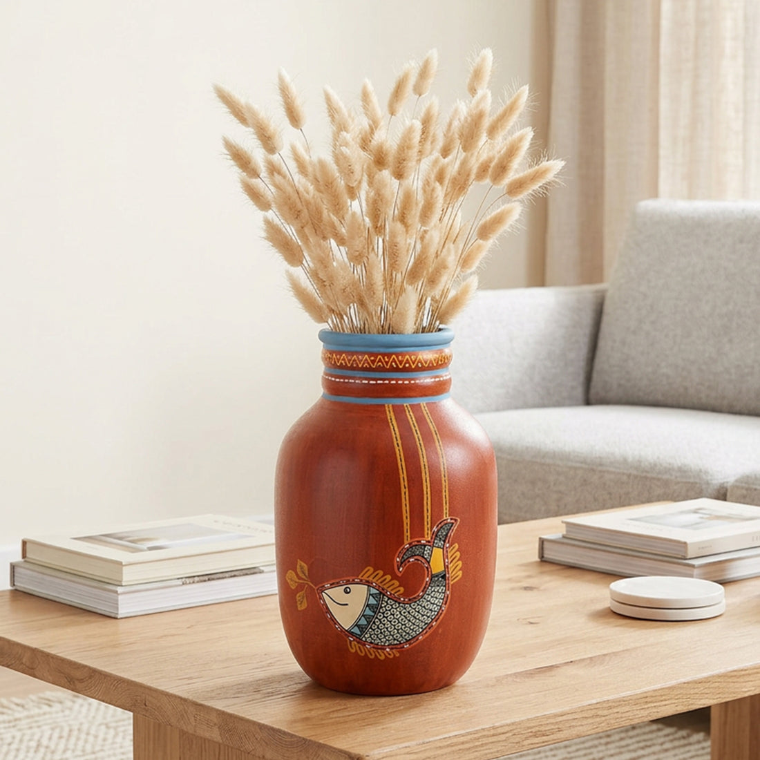 Happy Fish Rustic Red Vase (5x5x8)